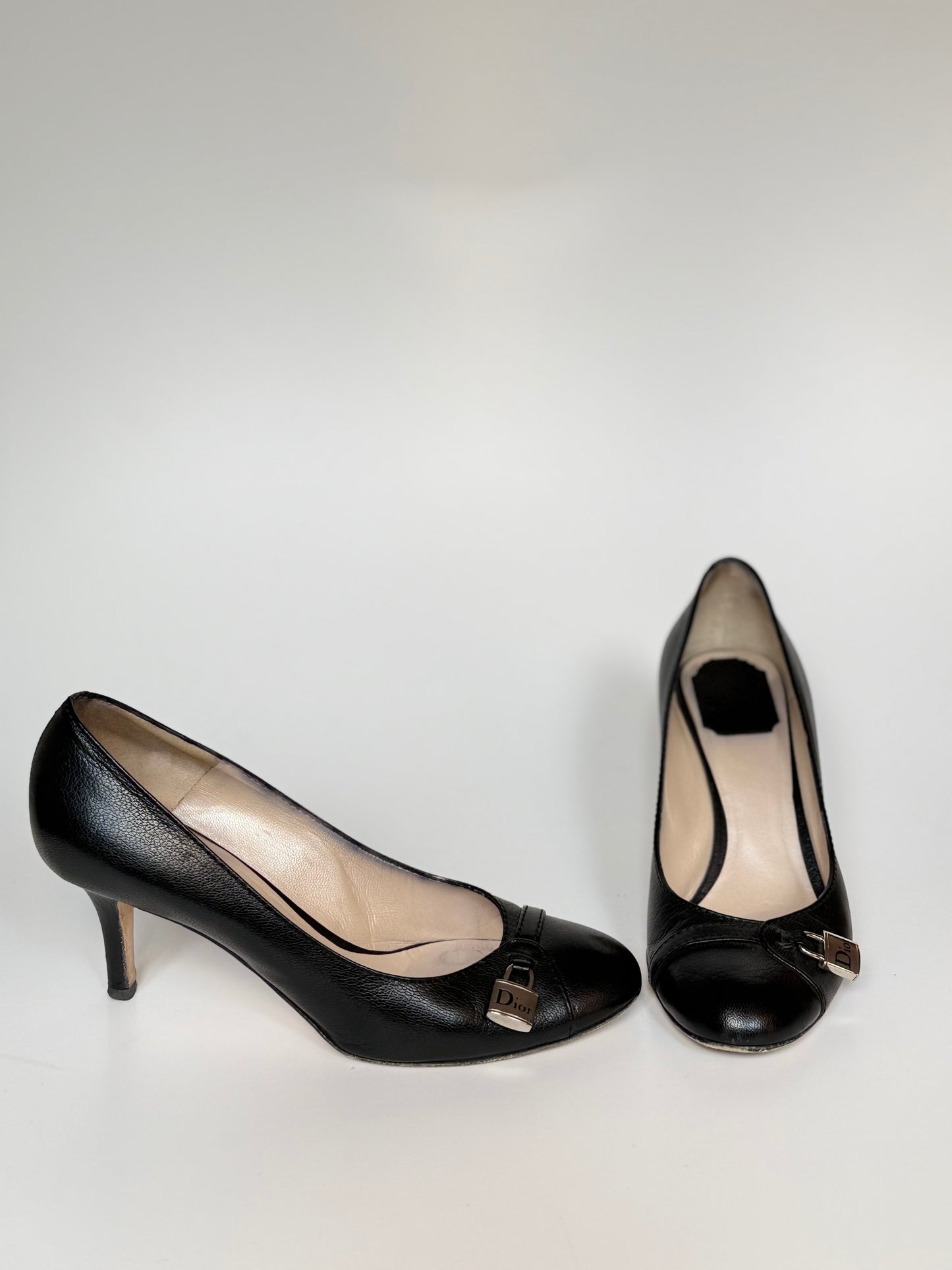 Christian Dior Padlock Heels Black Leather 38