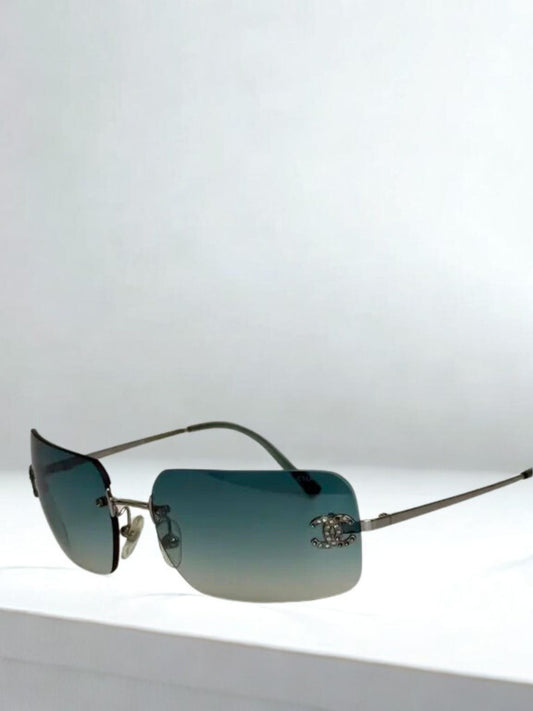 CHANEL Rimless Sunglasses with Rhinestone CC Logo