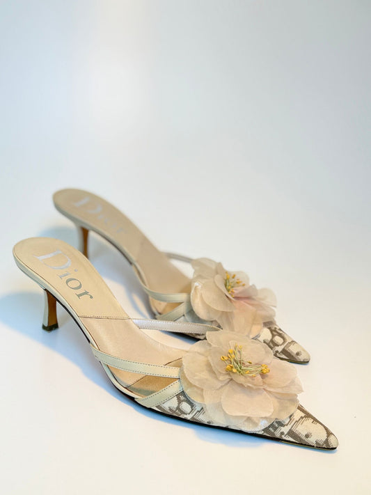 Vintage Dior Kitten Heels with Floral Appliqué – Dior Oblique & Leather