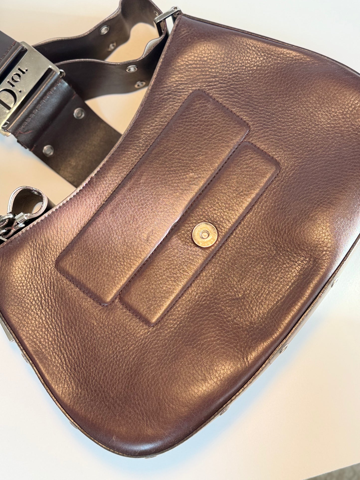 Dior 'Columbus' Shoulder Bag in Brown Leather with Silver Hardware