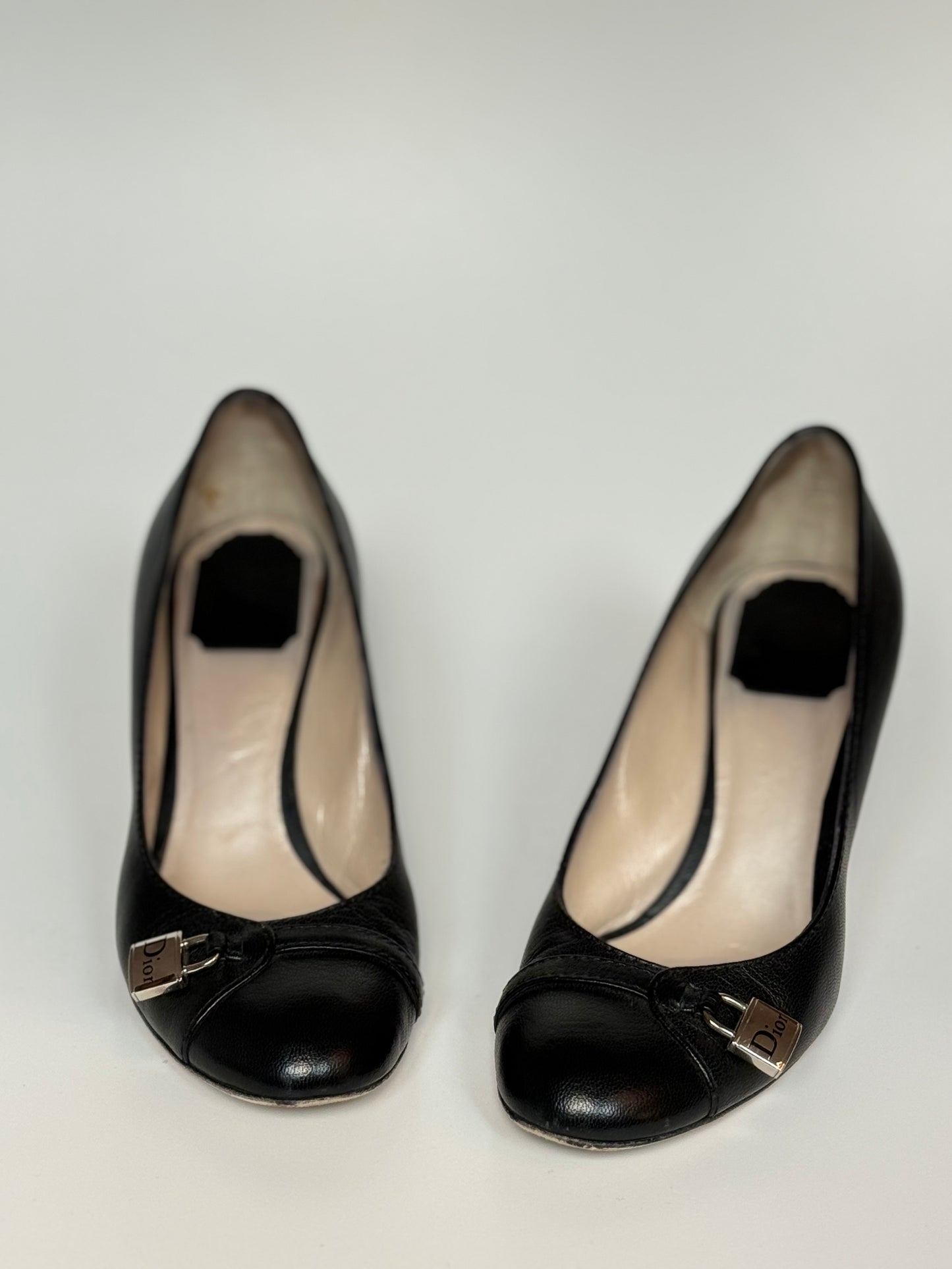 Christian Dior Padlock Heels Black Leather 38