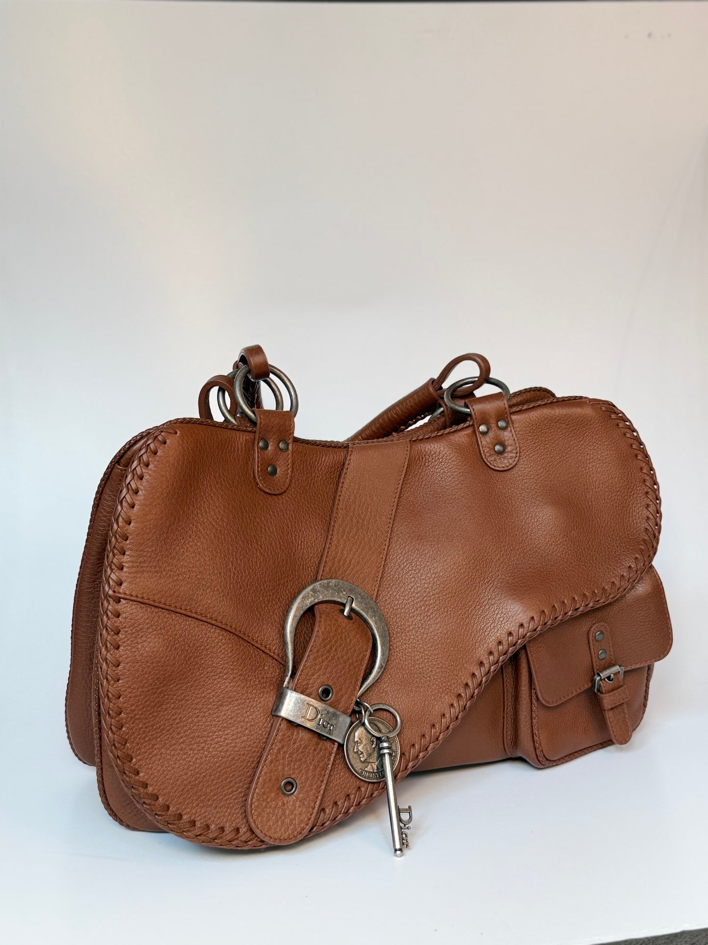 Vintage Christian Dior Gaucho bag brown grained leather