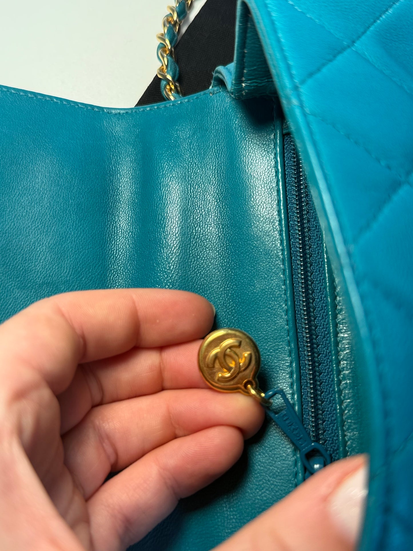 Chanel Mini Camellia Flap Bag in Turquoise Leather