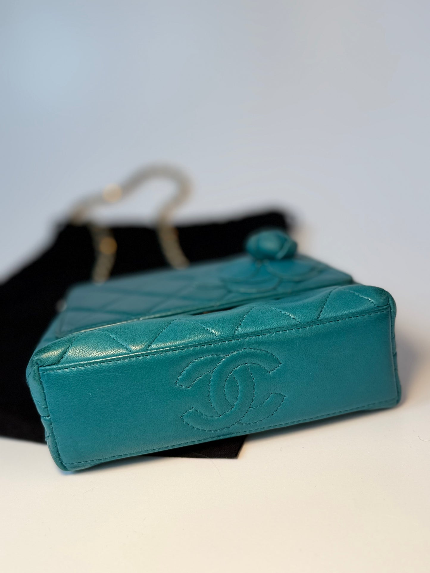 Chanel Mini Camellia Flap Bag in Turquoise Leather