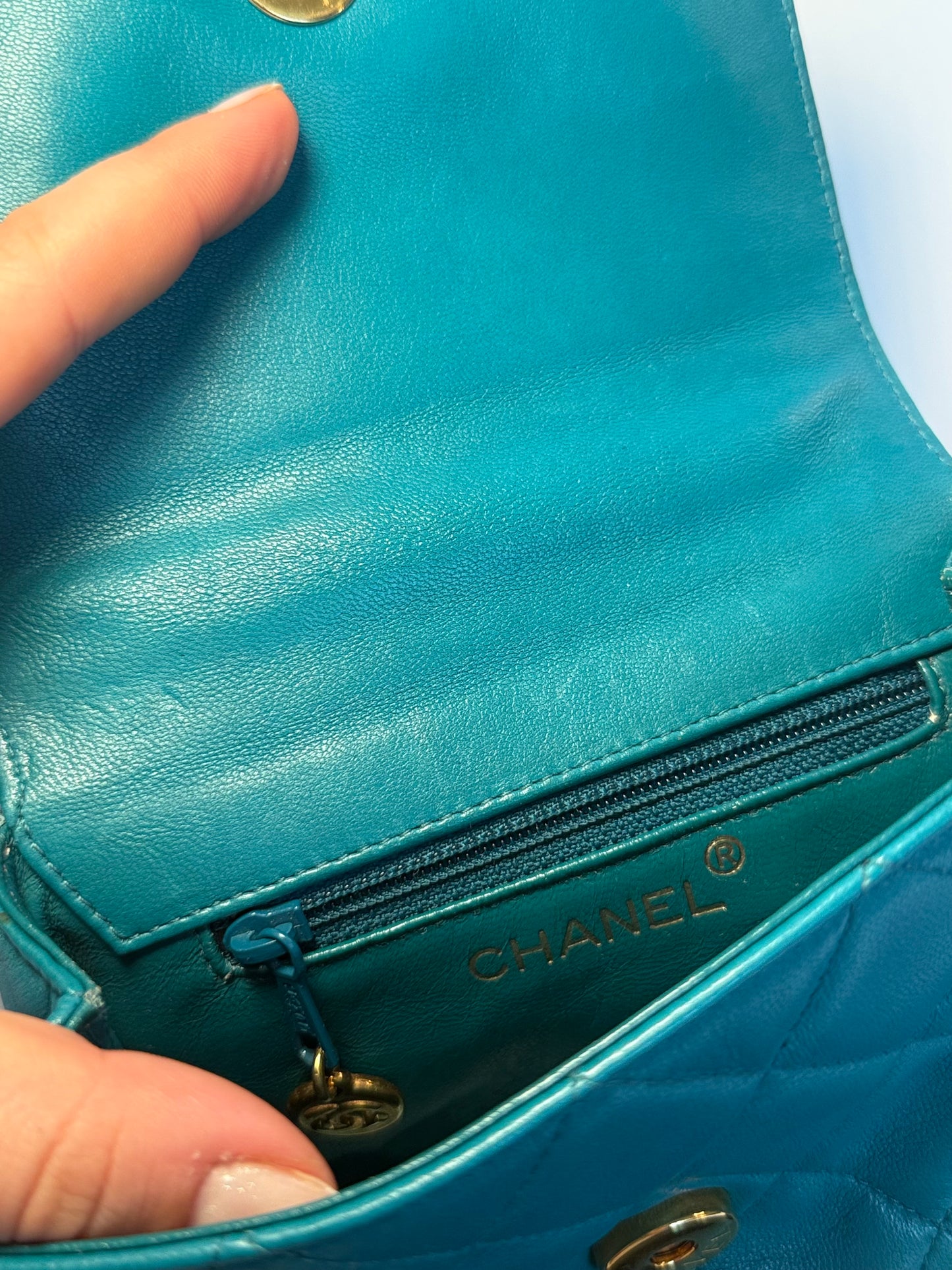 Chanel Mini Camellia Flap Bag in Turquoise Leather