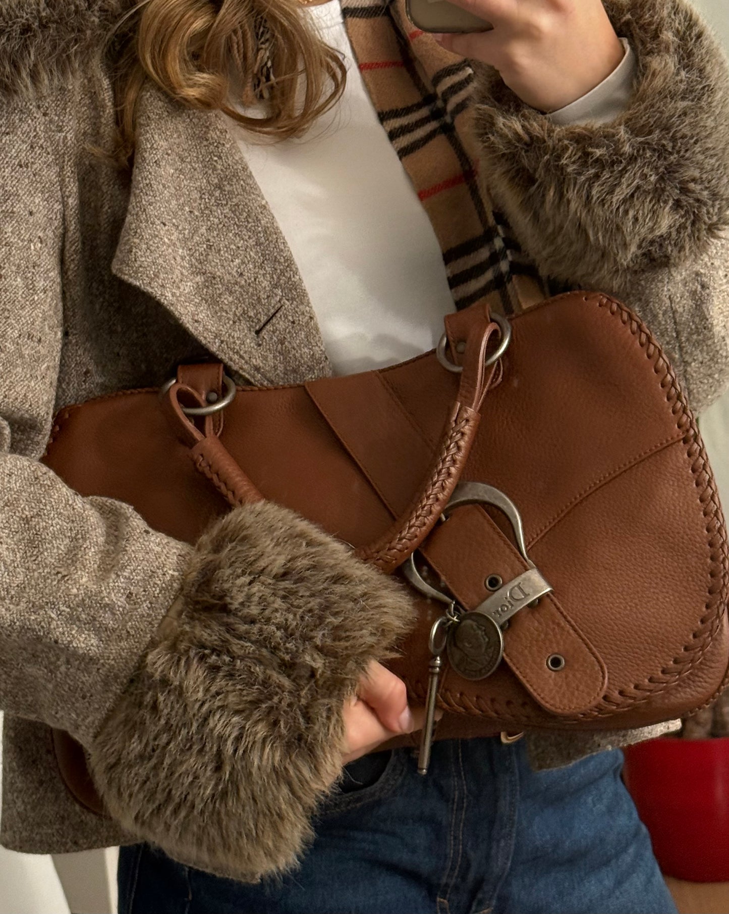 Vintage Christian Dior Gaucho bag brown grained leather