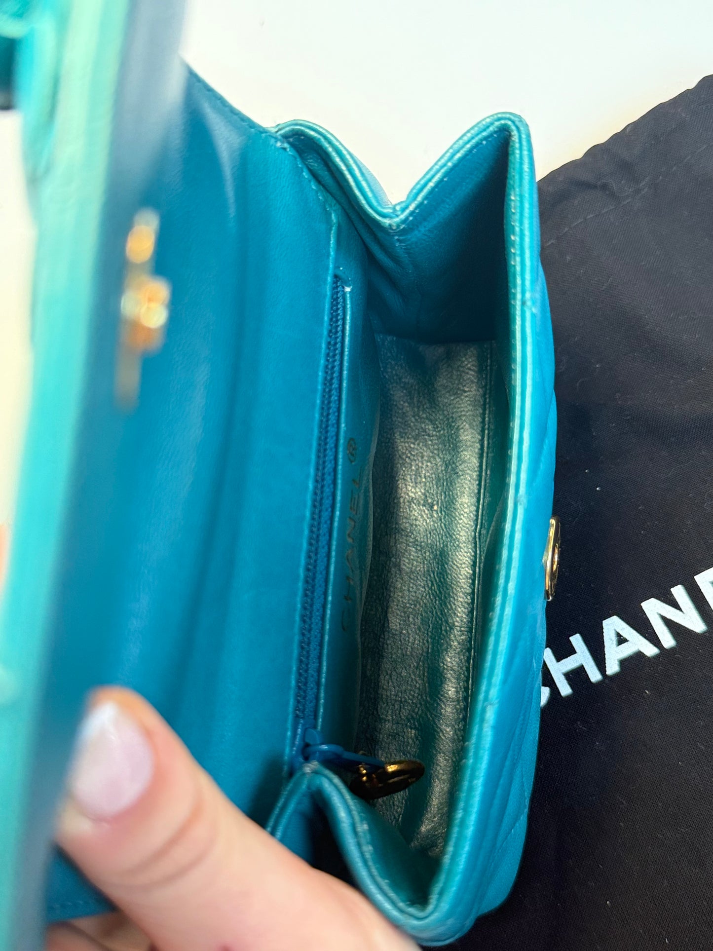 Chanel Mini Camellia Flap Bag in Turquoise Leather