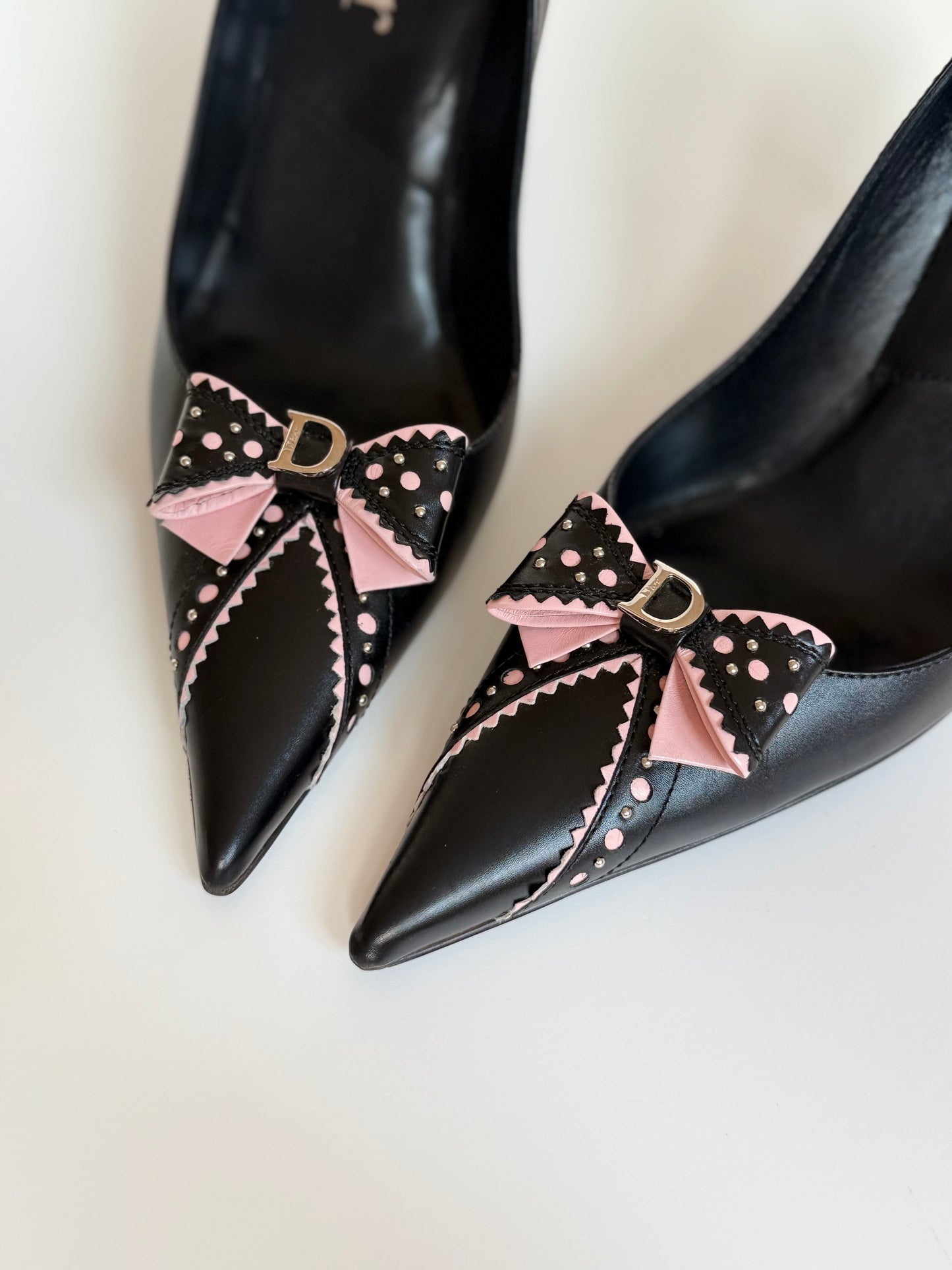 Christian Dior Black & Pink Bow Pointed-Toe Pumps, EU 39