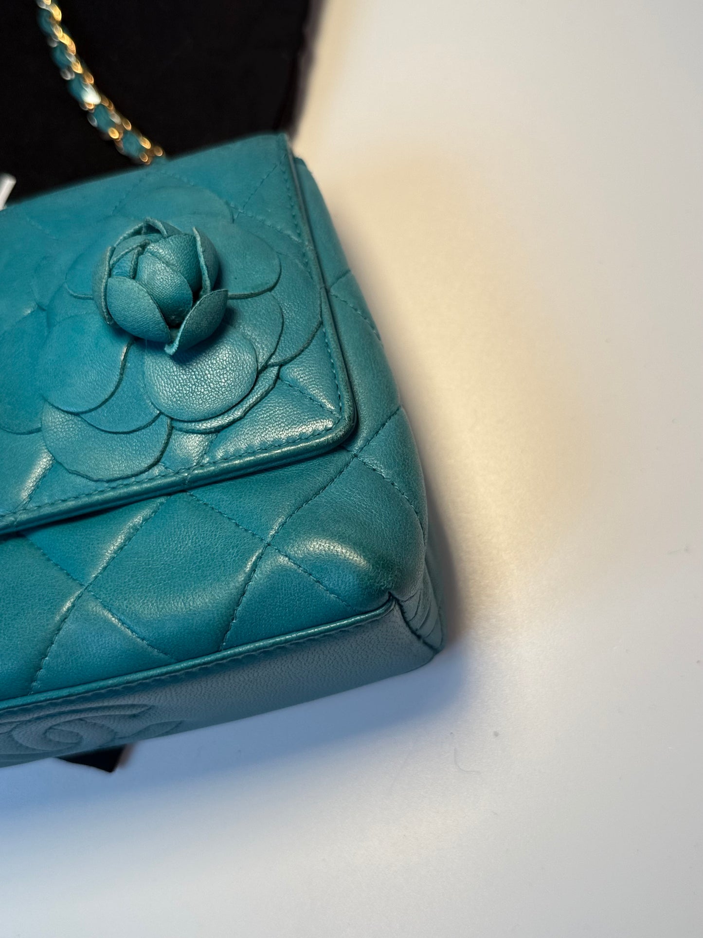 Chanel Mini Camellia Flap Bag in Turquoise Leather