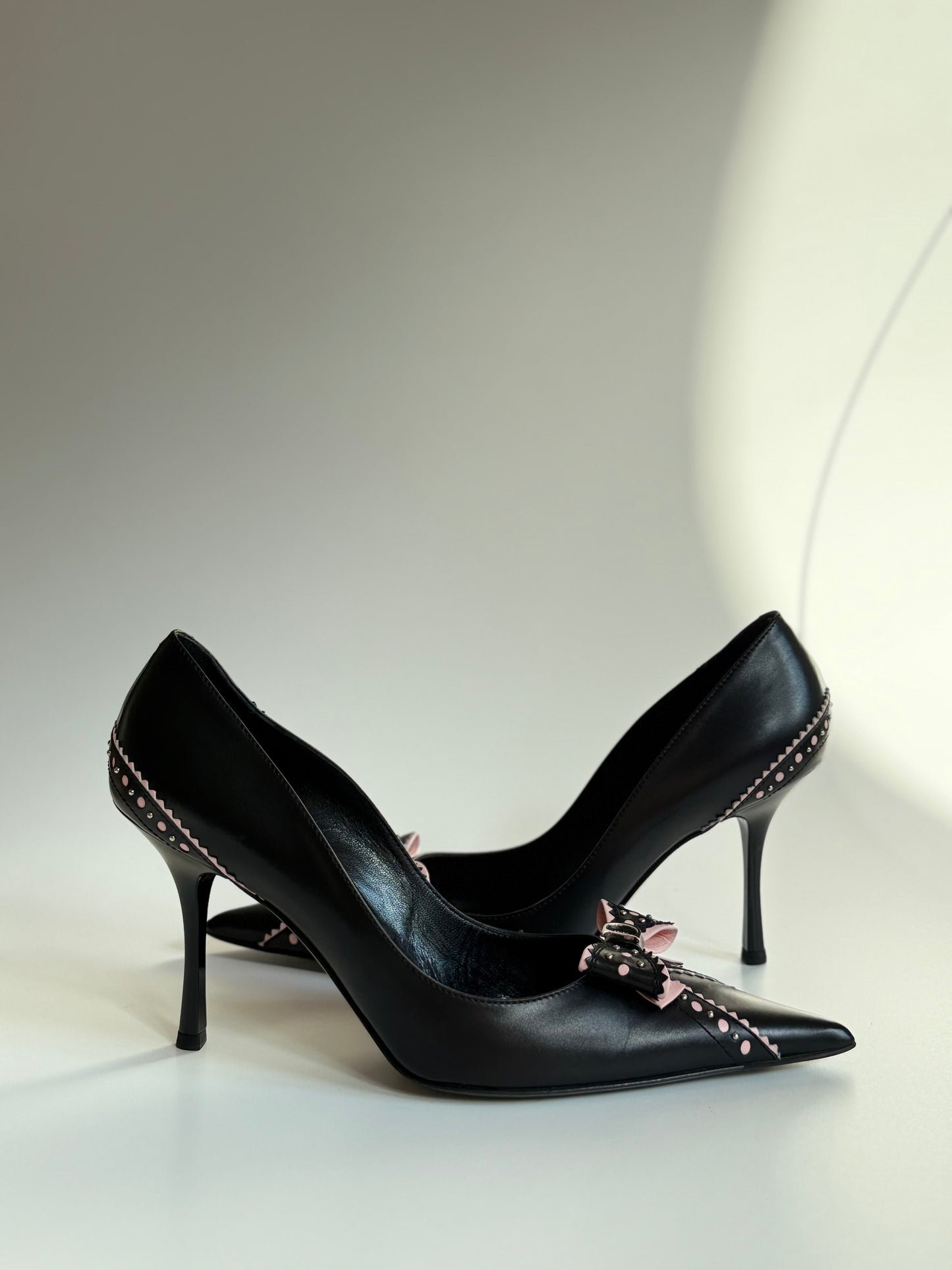 Christian Dior Black & Pink Bow Pointed-Toe Pumps, EU 39