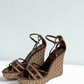 Christian Dior Strappy Wedge Sandals, Size 37 — Monogram Canvas & Brown Leather