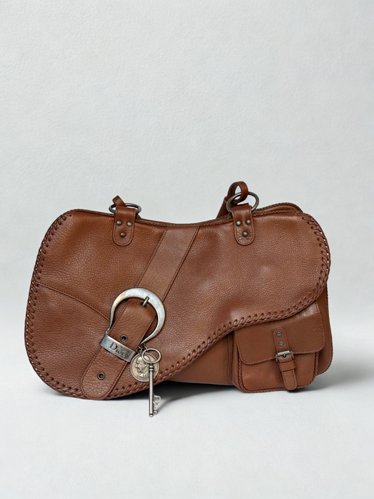 Vintage Christian Dior Gaucho bag brown grained leather