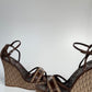 Christian Dior Strappy Wedge Sandals, Size 37 — Monogram Canvas & Brown Leather