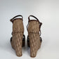 Christian Dior Strappy Wedge Sandals, Size 37 — Monogram Canvas & Brown Leather