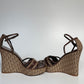 Christian Dior Strappy Wedge Sandals, Size 37 — Monogram Canvas & Brown Leather