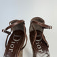 Christian Dior Strappy Wedge Sandals, Size 37 — Monogram Canvas & Brown Leather